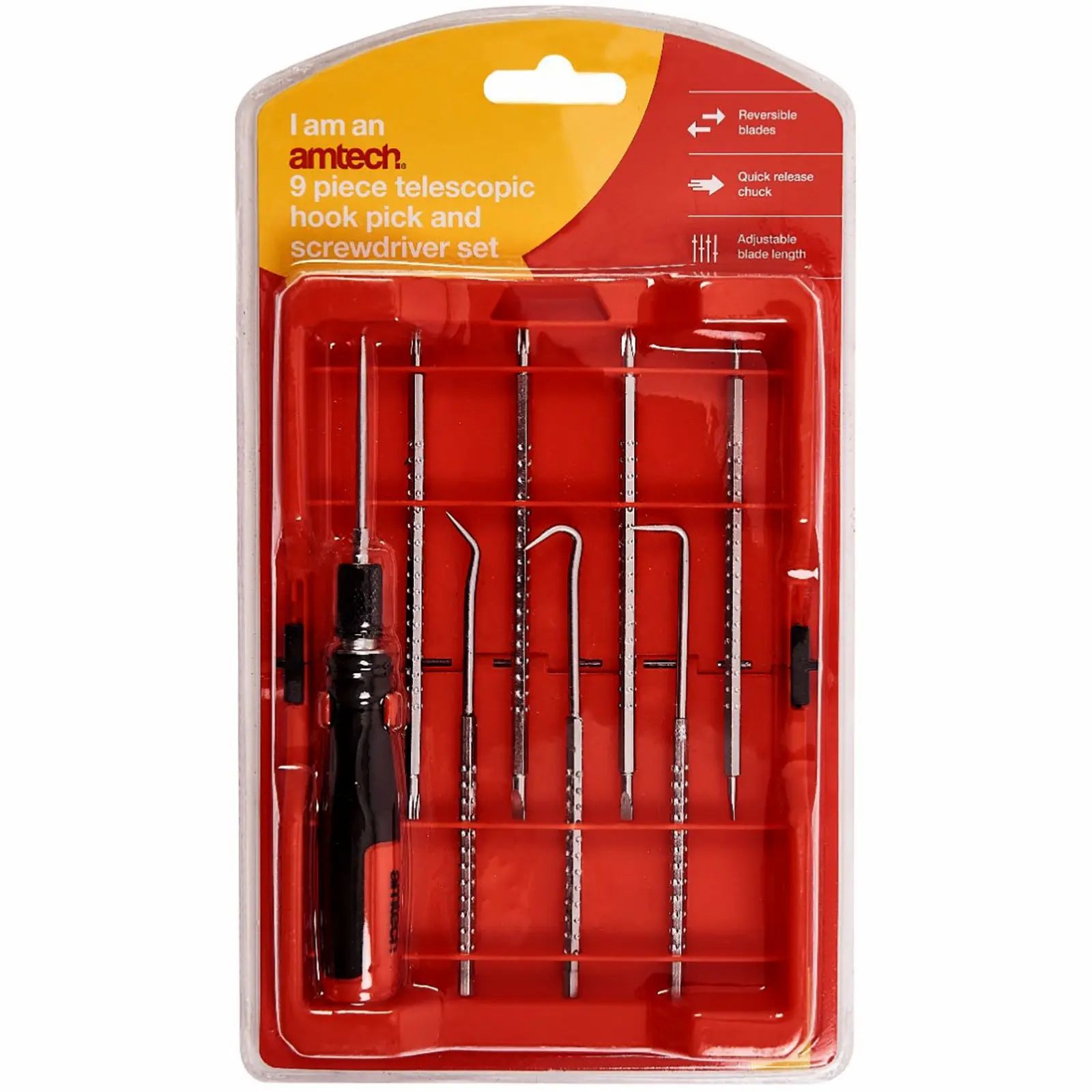 Amtech 9 Piece Telescopic Hook Pick and Screwdriver Set - Image 2