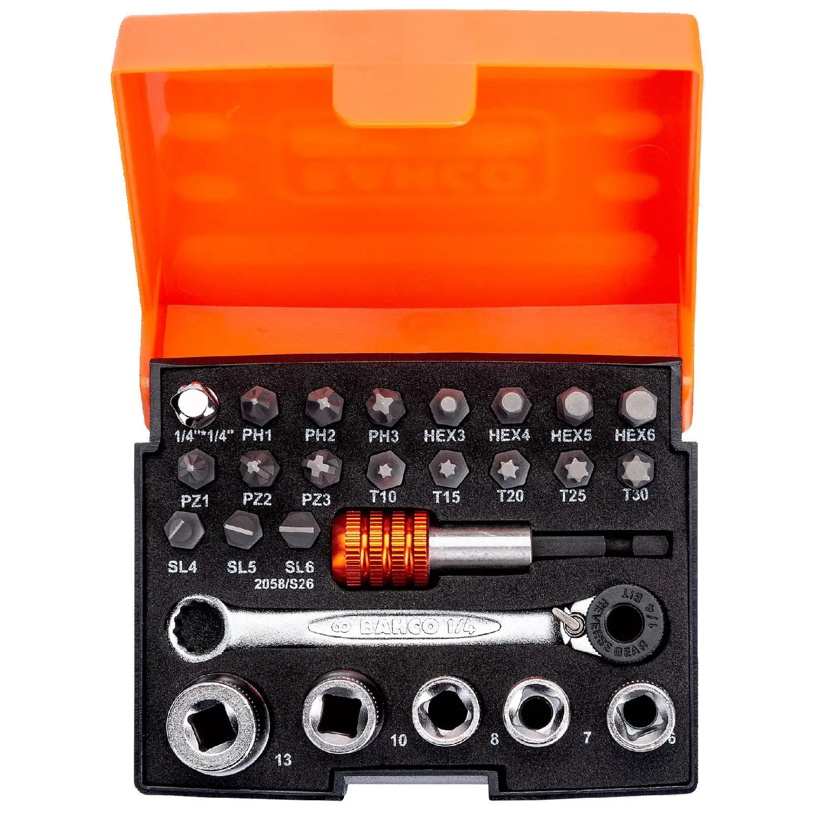 Bahco Socket Screwdriver Bit Set 1/4" Ratchet Drive Phillips Pozi Hex Slotted Torx 26 Piece - Image 2