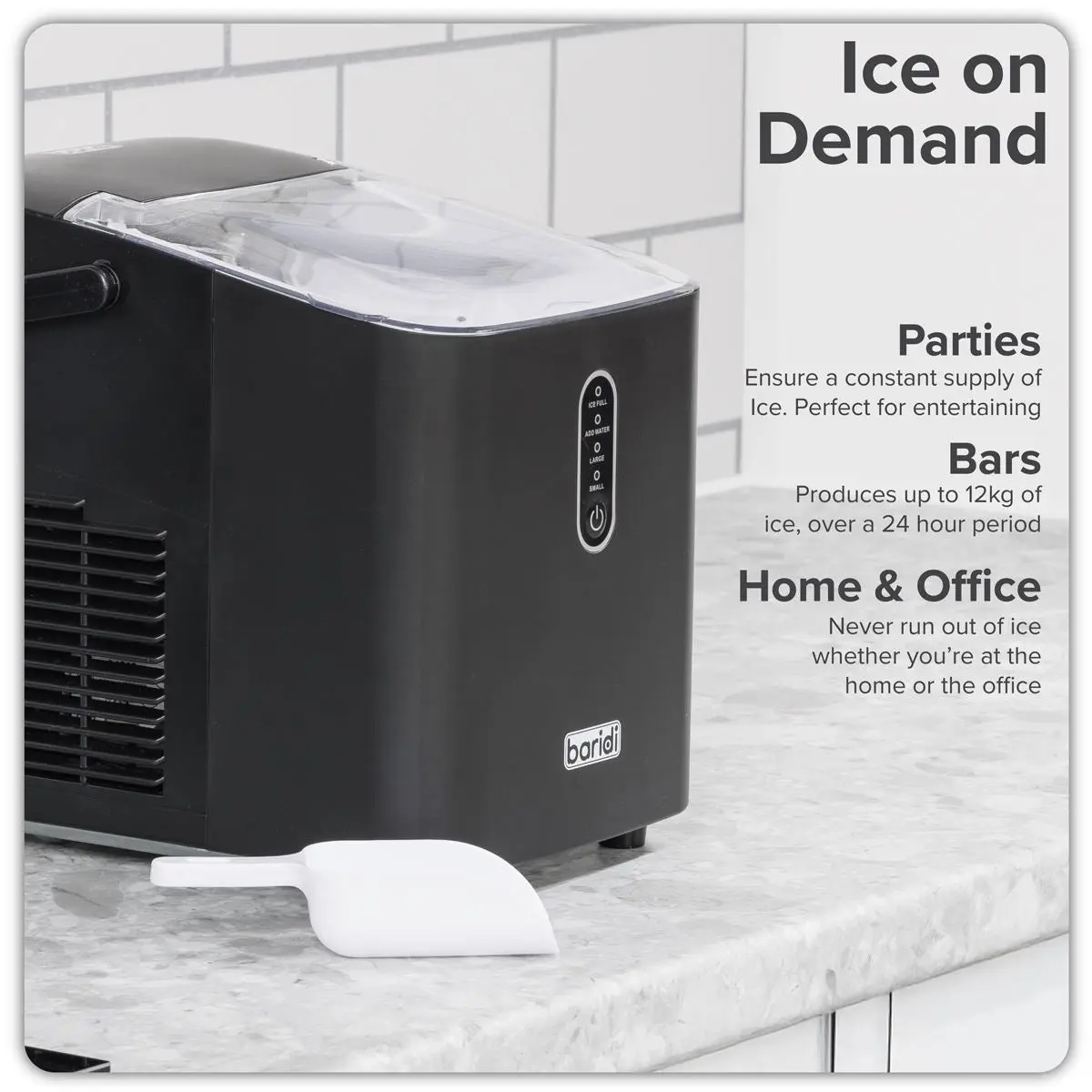 Baridi 12kg in 24hr Ice Cube Maker with LED Display & 10 Minute Freeze - DH52 - Image 5