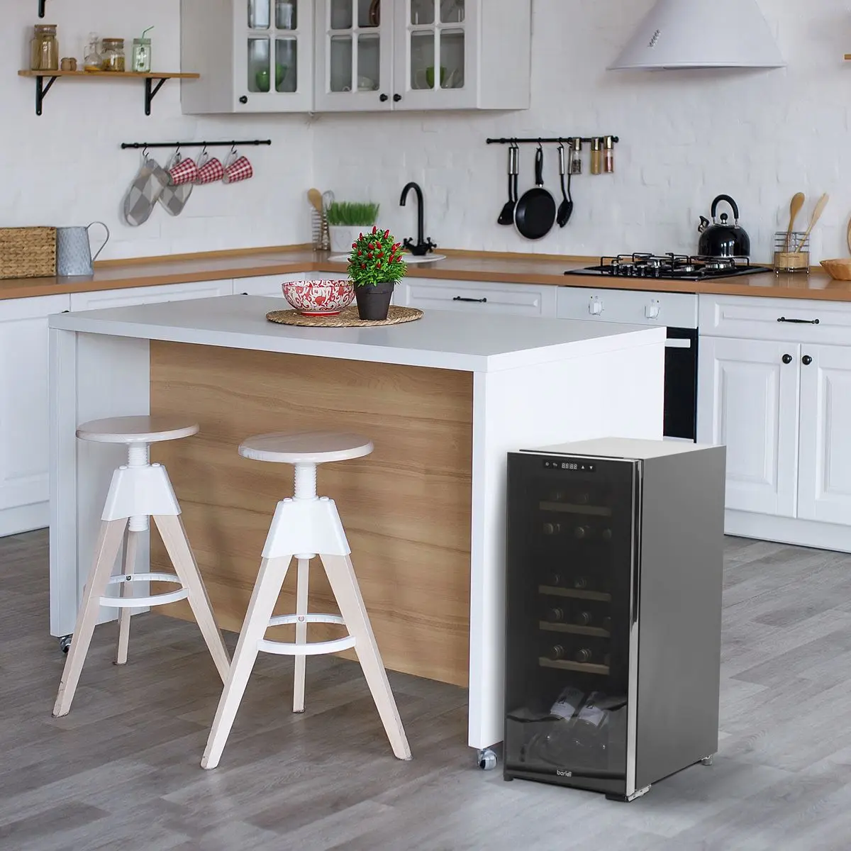 Baridi 18 Bottle Dual Zone Wine Cooler, Fridge with Digital Touchscreen Controls, Wooden Shelves & LED Light, Black - Image 6