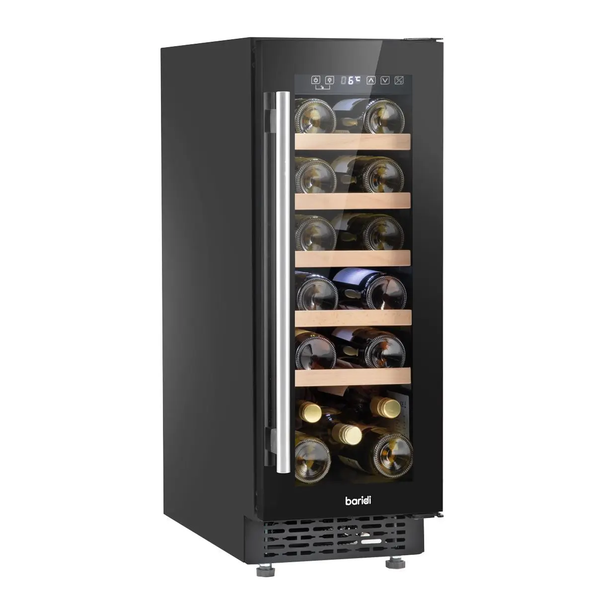 Baridi 20 Bottle Slim 30cm Built-In Wine Cooler, Touchscreen Controls, Black
