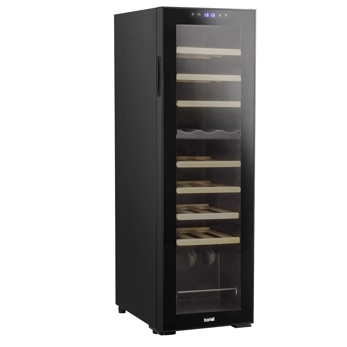 Baridi 27 Bottle Dual Zone Wine Cooler, Fridge with Digital Touchscreen Controls, Wooden Shelves & LED Light, Black - Image 5