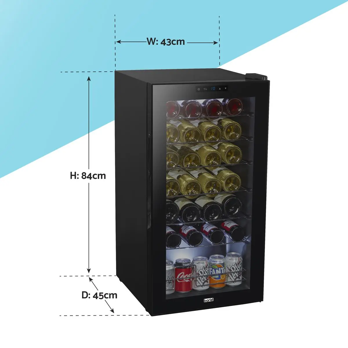 Baridi 28 Bottle Wine Fridge with Digital Touchscreen Controls & LED Light, Black - Image 4