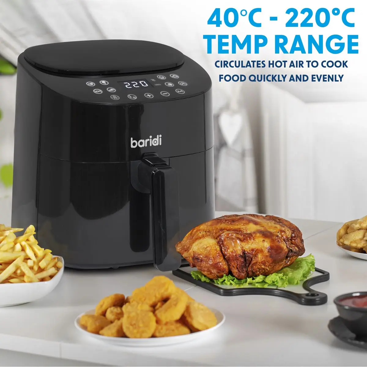 Baridi 3.5L Low Fat Air Fryer with Digital Rapid Air Oil Free Circulation System, 1300W, 8 Presets - Image 4