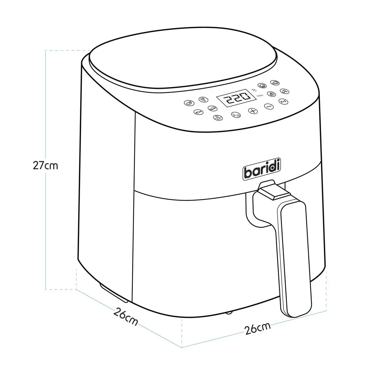 Baridi 3.5L Low Fat Air Fryer with Digital Rapid Air Oil Free Circulation System, 1300W, 8 Presets - Image 5