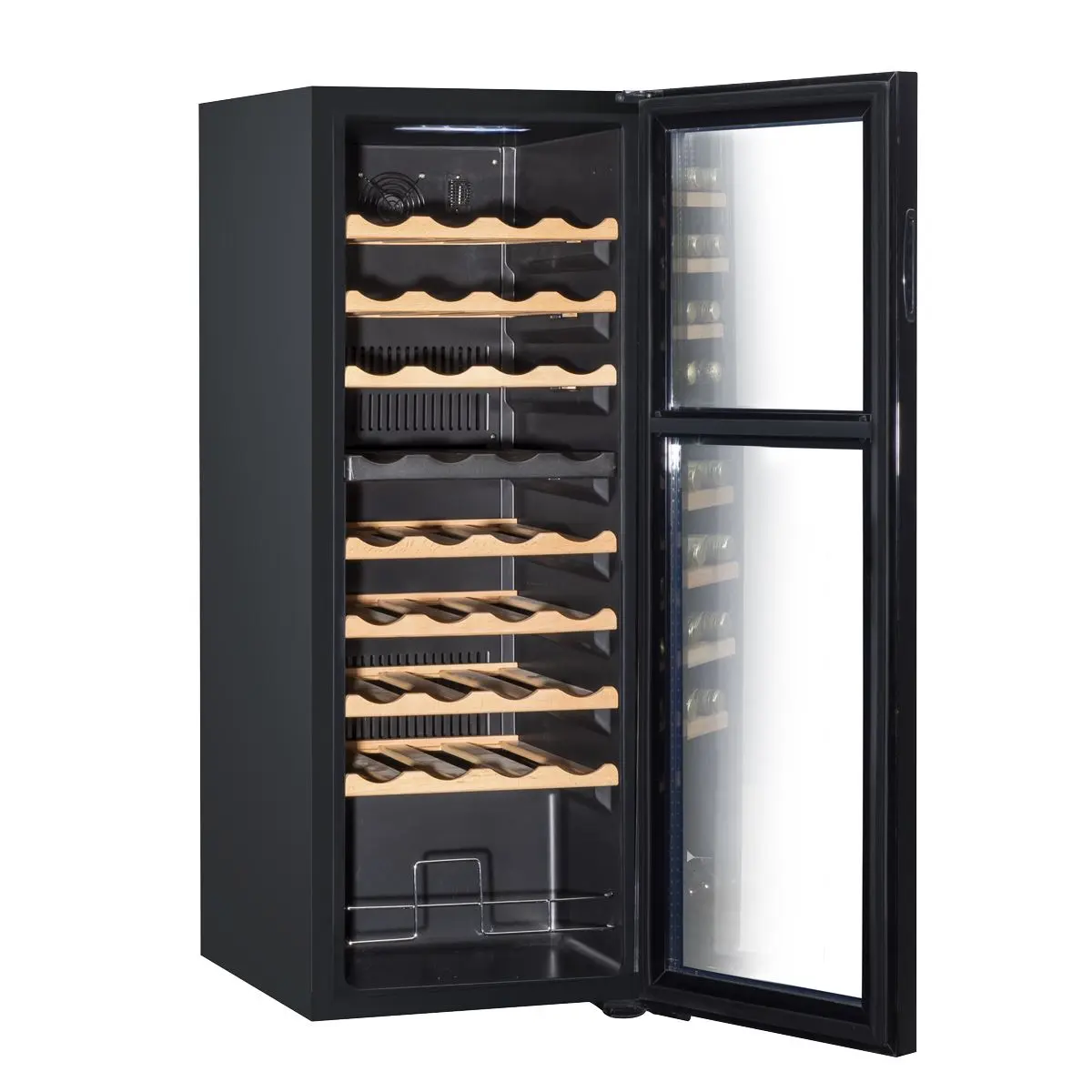 Baridi 36 Bottle Dual Zone Wine Cooler, Fridge with Digital Touchscreen Controls, Wooden Shelves & LED Light, Black - Image 6