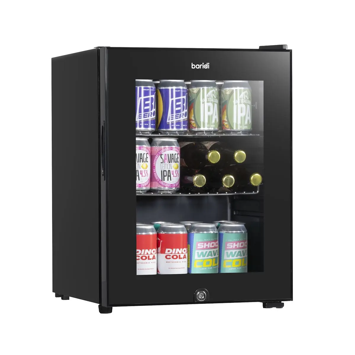 Baridi 40L Drinks Mini Fridge with LED Light, Black and Glass Door