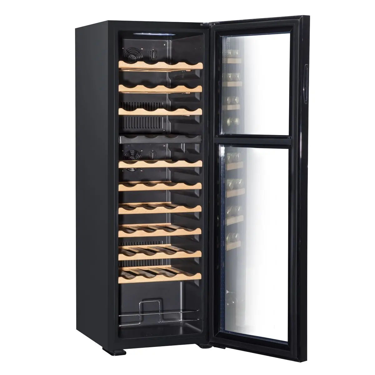Baridi 44 Bottle Dual Zone Wine Cooler, Fridge with Digital Touchscreen Controls, Wooden Shelves & LED Light, Black - Image 10