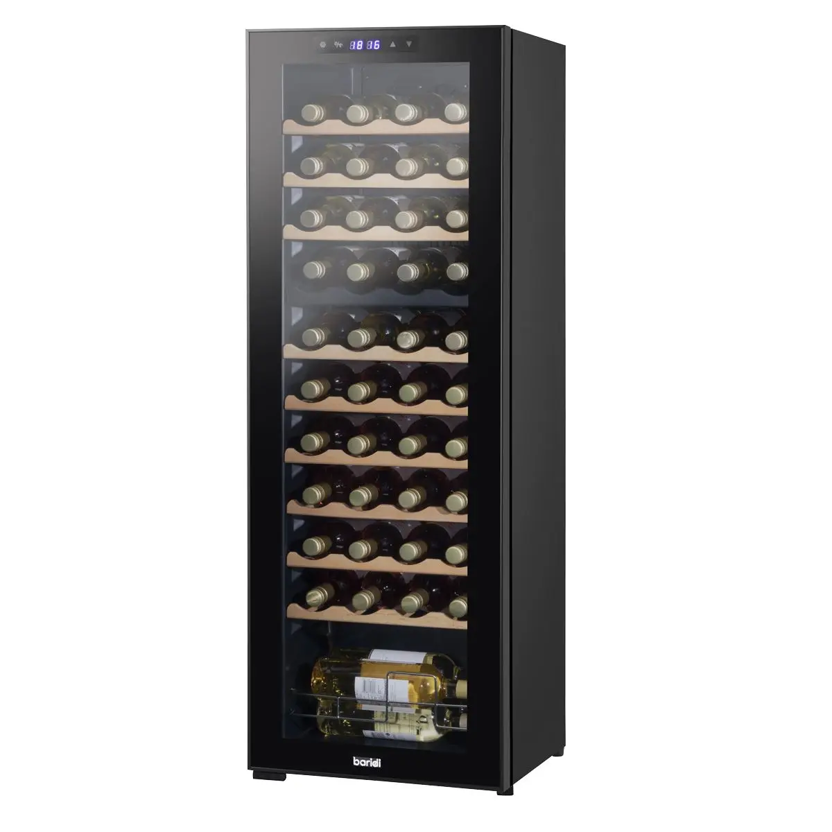 Baridi 44 Bottle Dual Zone Wine Cooler, Fridge with Digital Touchscreen Controls, Wooden Shelves & LED Light, Black - Image 2