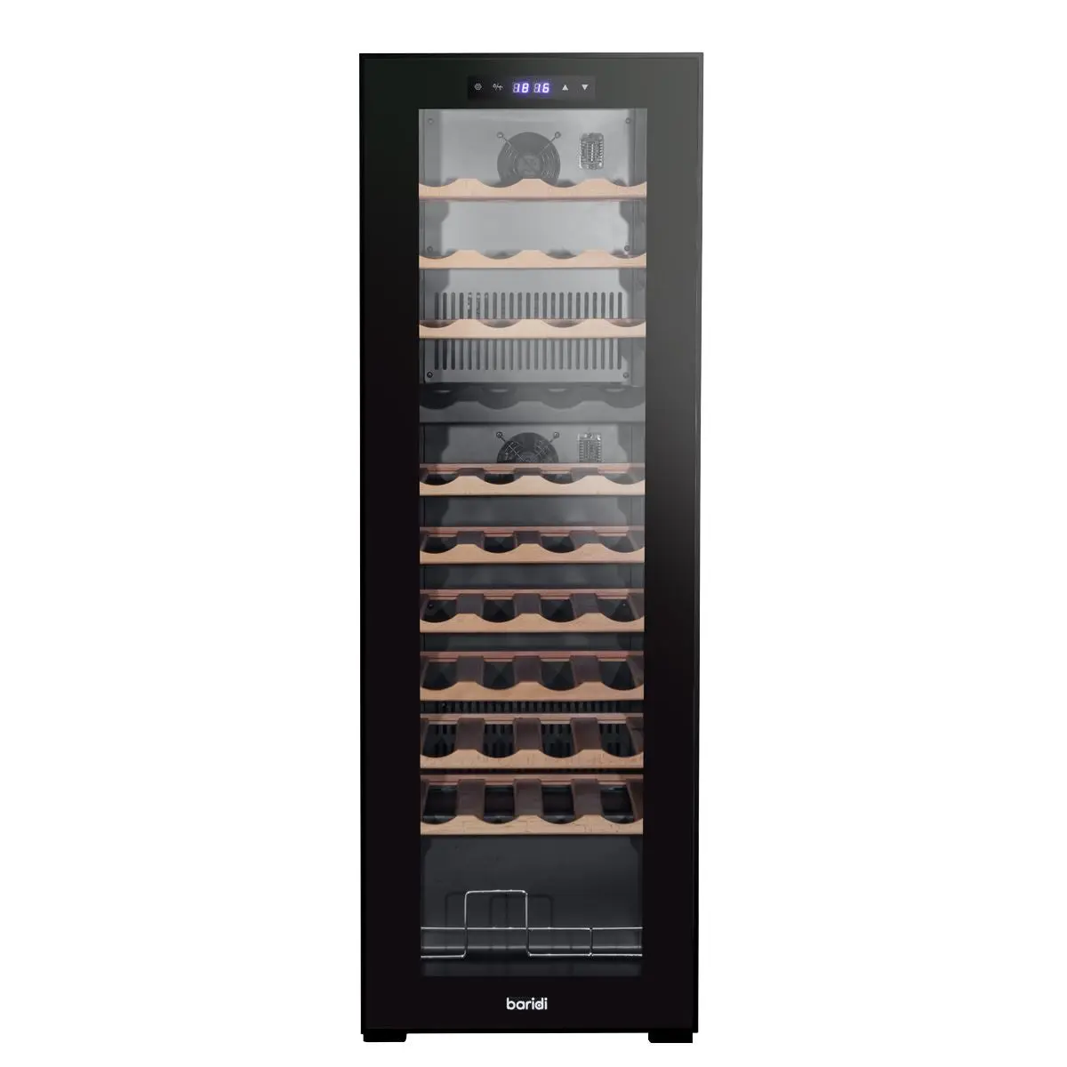 Baridi 44 Bottle Dual Zone Wine Cooler, Fridge with Digital Touchscreen Controls, Wooden Shelves & LED Light, Black - Image 4