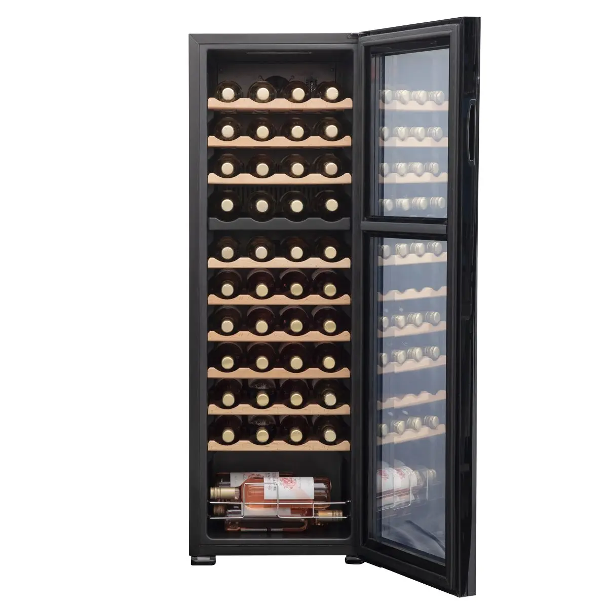 Baridi 44 Bottle Dual Zone Wine Cooler, Fridge with Digital Touchscreen Controls, Wooden Shelves & LED Light, Black - Image 5