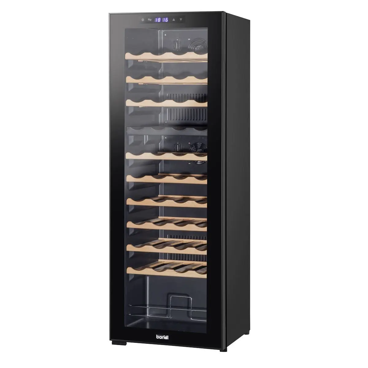 Baridi 44 Bottle Dual Zone Wine Cooler, Fridge with Digital Touchscreen Controls, Wooden Shelves & LED Light, Black - Image 8