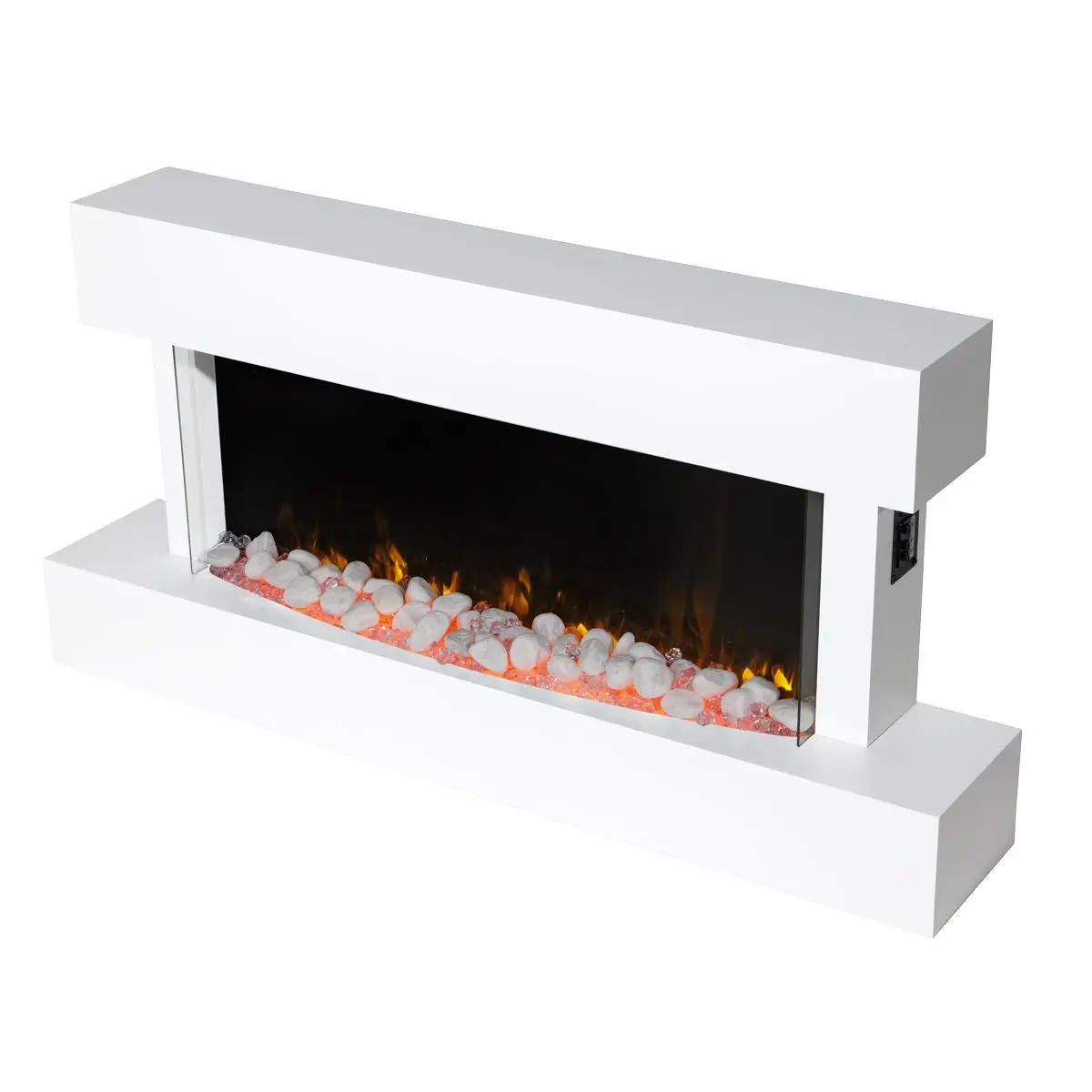 Baridi 46” Wall Mounting 1000W/2000W Electric Fireplace with LED Flame Effects, Side Glass Decoration and Pebble Accessories, White - Image 10