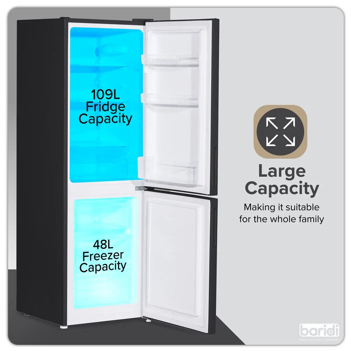 Baridi 47cm 70/30 Fridge Freezer, 157L Capacity Low Frost - Image 6