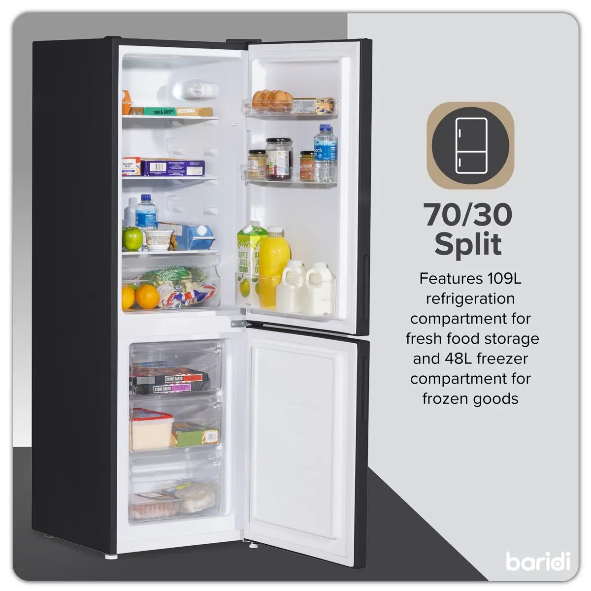 Baridi 47cm 70/30 Fridge Freezer, 157L Capacity Low Frost - Image 9
