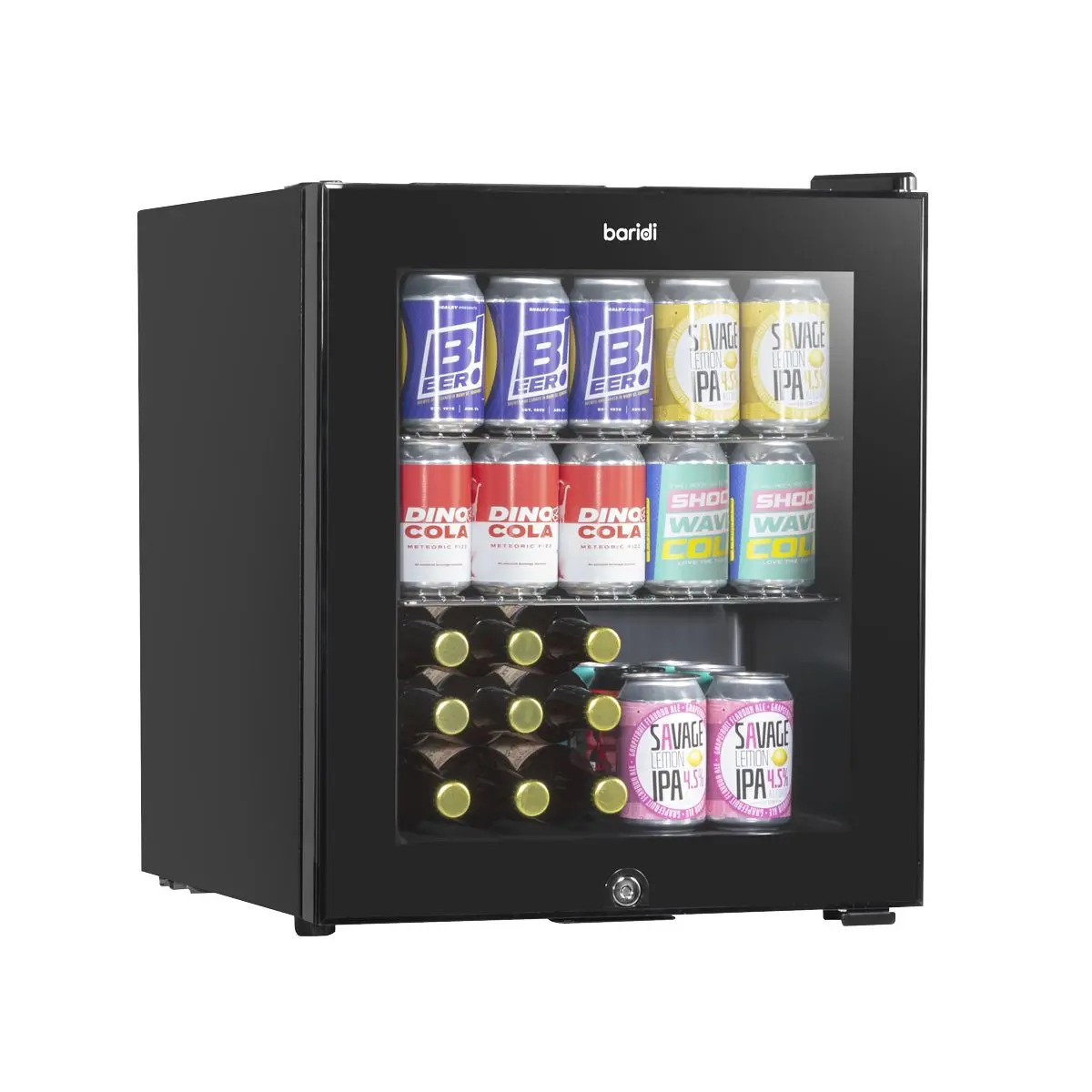 Baridi 50L Tabletop Beer & Drinks Mini Fridge with Light 3-10°C - Black & Glass