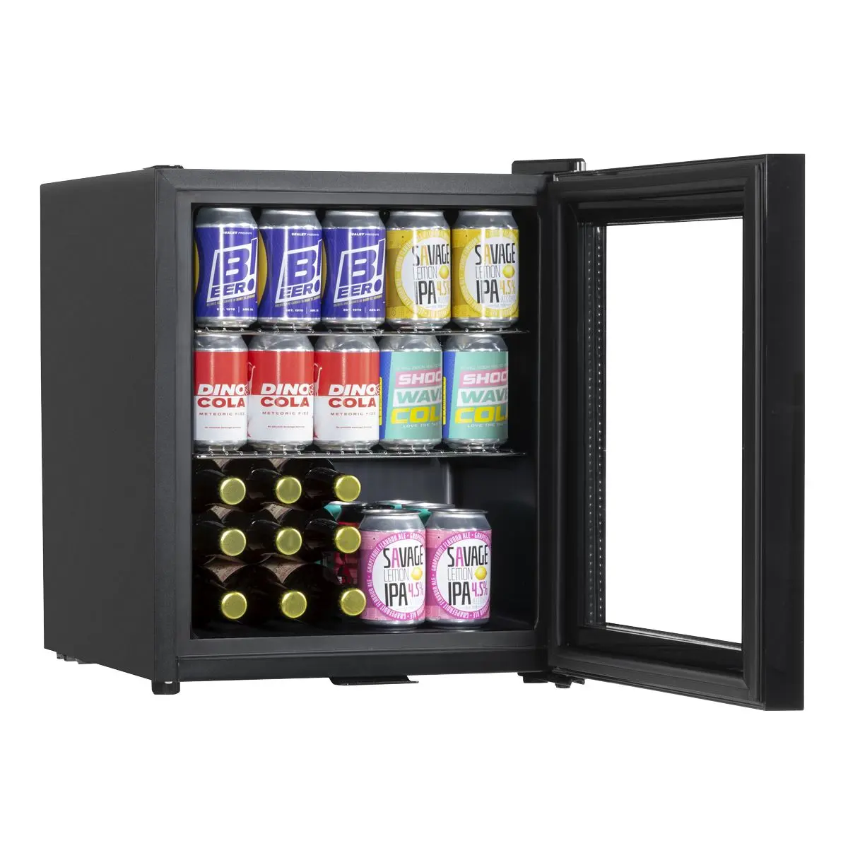 Baridi 50L Tabletop Beer & Drinks Mini Fridge with Light 3-10°C - Black & Glass - Image 8
