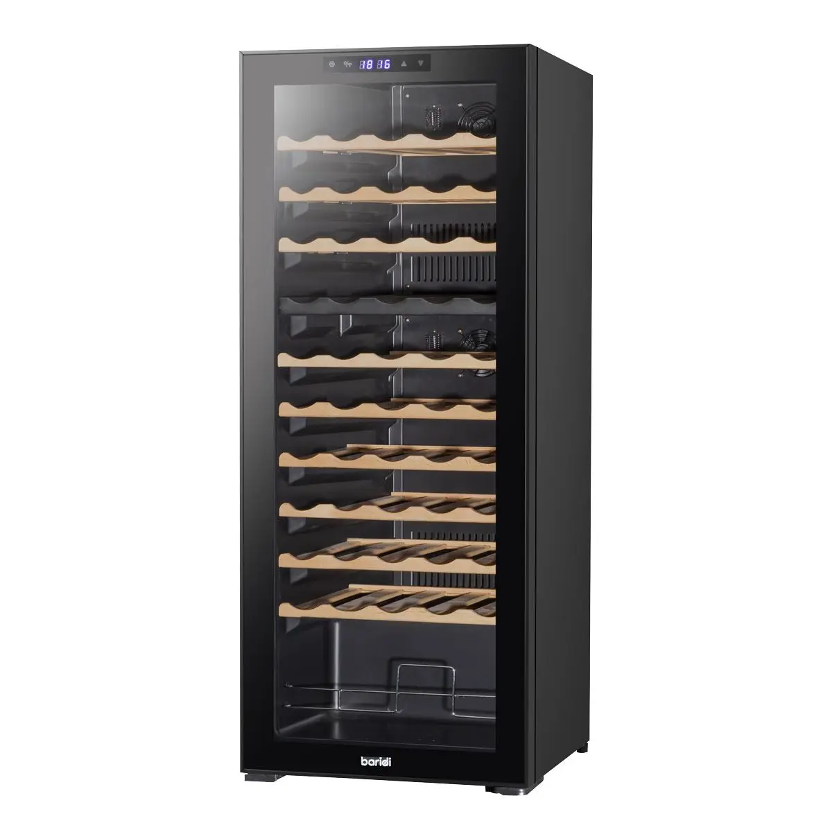 Baridi 55 Bottle Dual Zone Wine Cooler, Fridge with Digital Touchscreen Controls, Wooden Shelves & LED Light, Black - Image 2