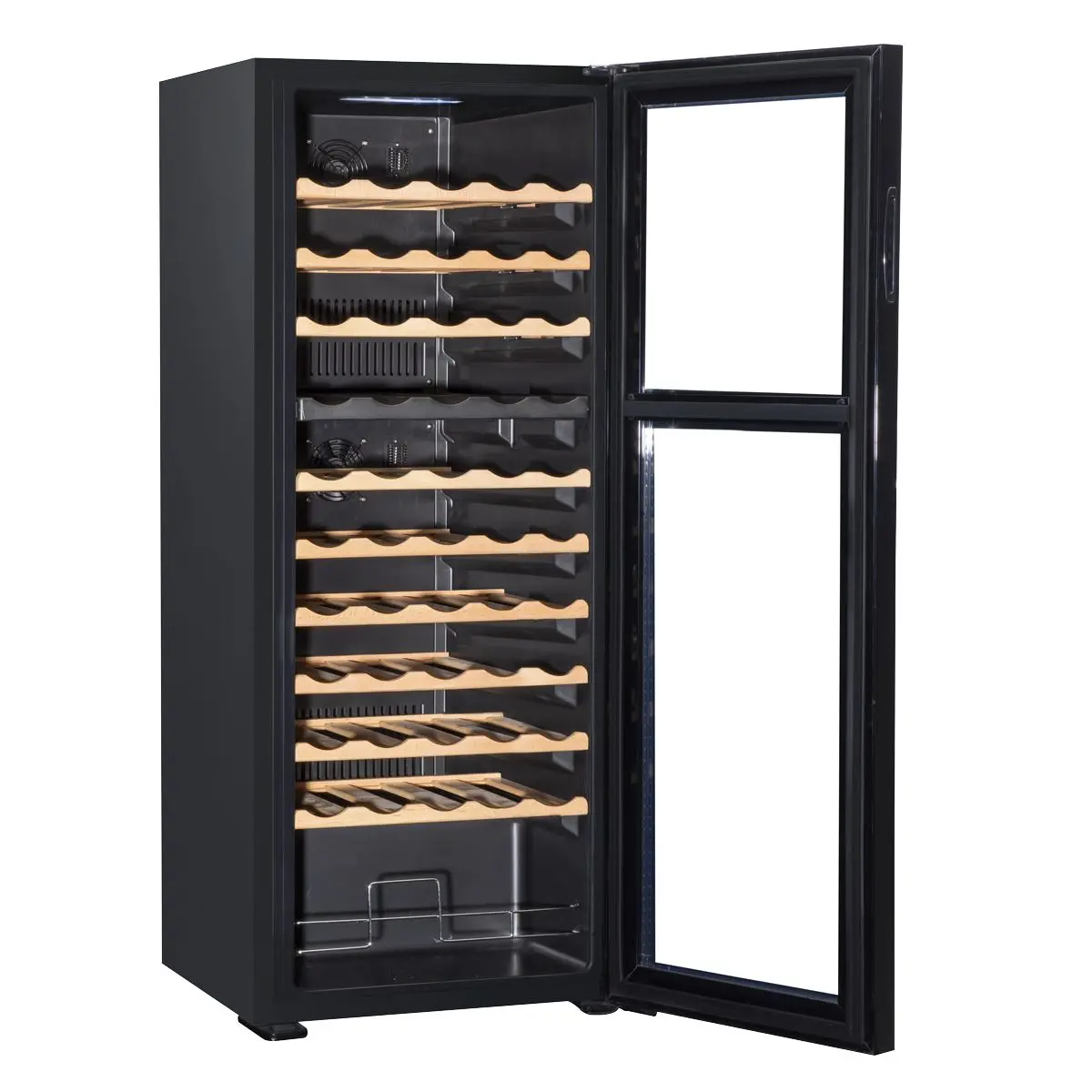 Baridi 55 Bottle Dual Zone Wine Cooler, Fridge with Digital Touchscreen Controls, Wooden Shelves & LED Light, Black - Image 3