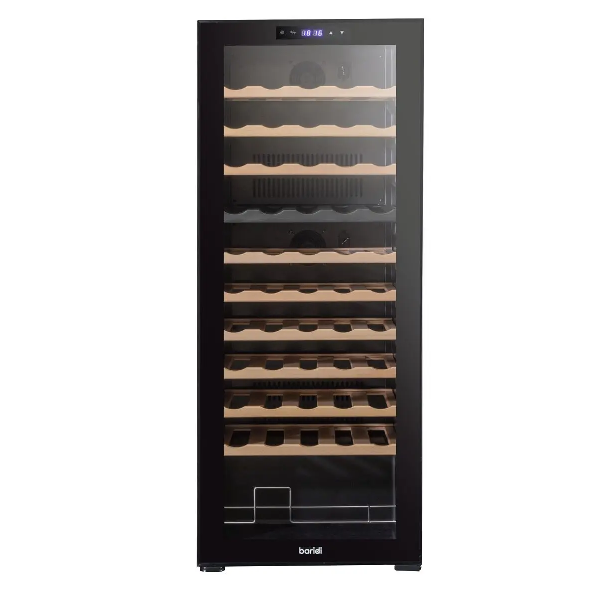Baridi 55 Bottle Dual Zone Wine Cooler, Fridge with Digital Touchscreen Controls, Wooden Shelves & LED Light, Black - Image 4