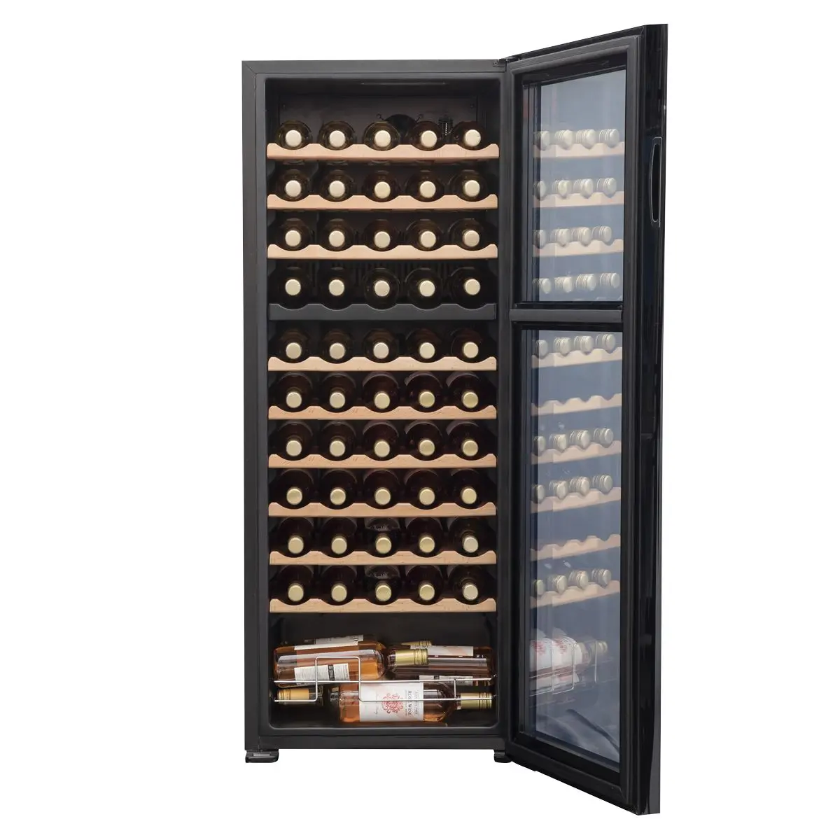 Baridi 55 Bottle Dual Zone Wine Cooler, Fridge with Digital Touchscreen Controls, Wooden Shelves & LED Light, Black - Image 5