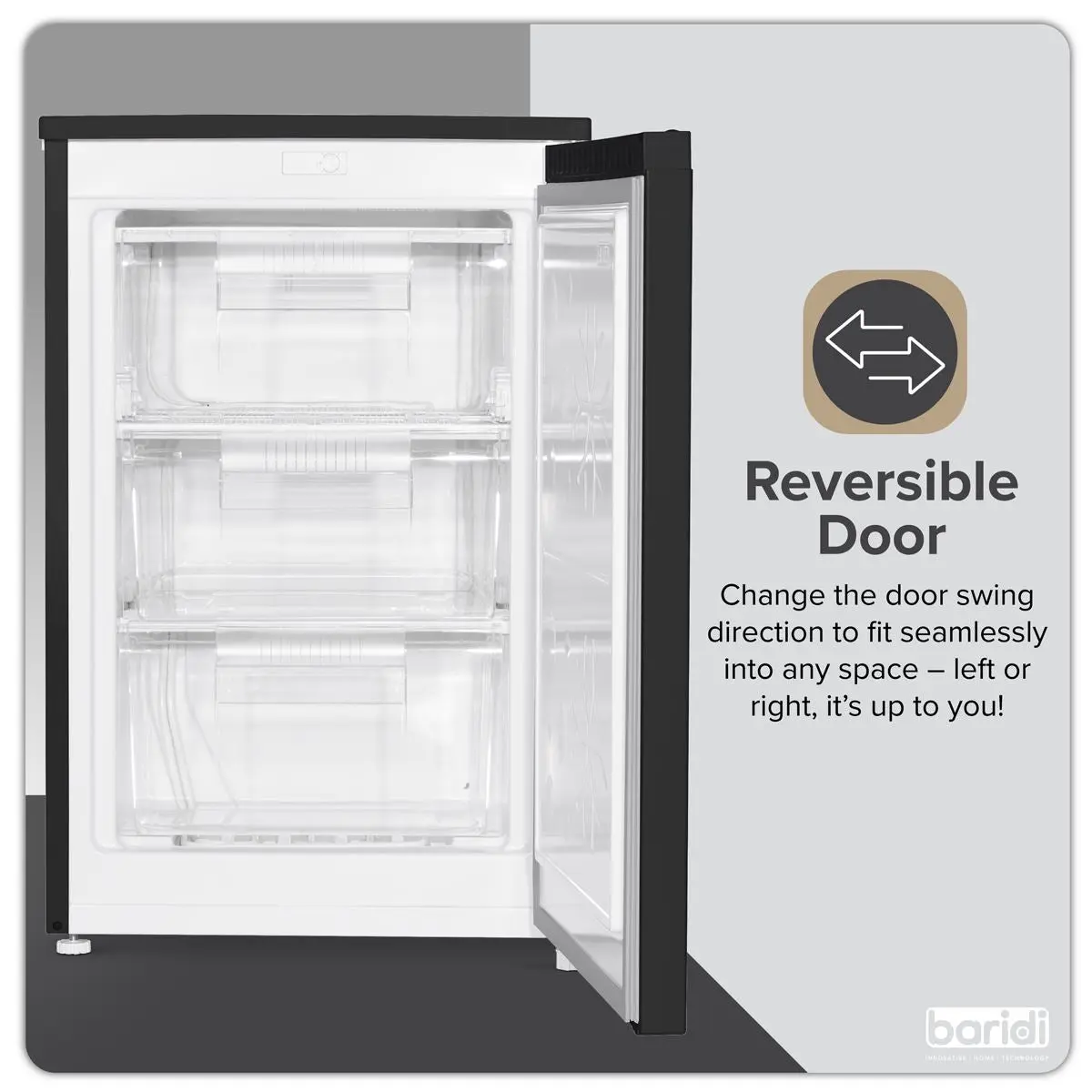 Baridi 55cm Undercounter Freezer with Adjustable Thermostat, 85L - Black - Image 11