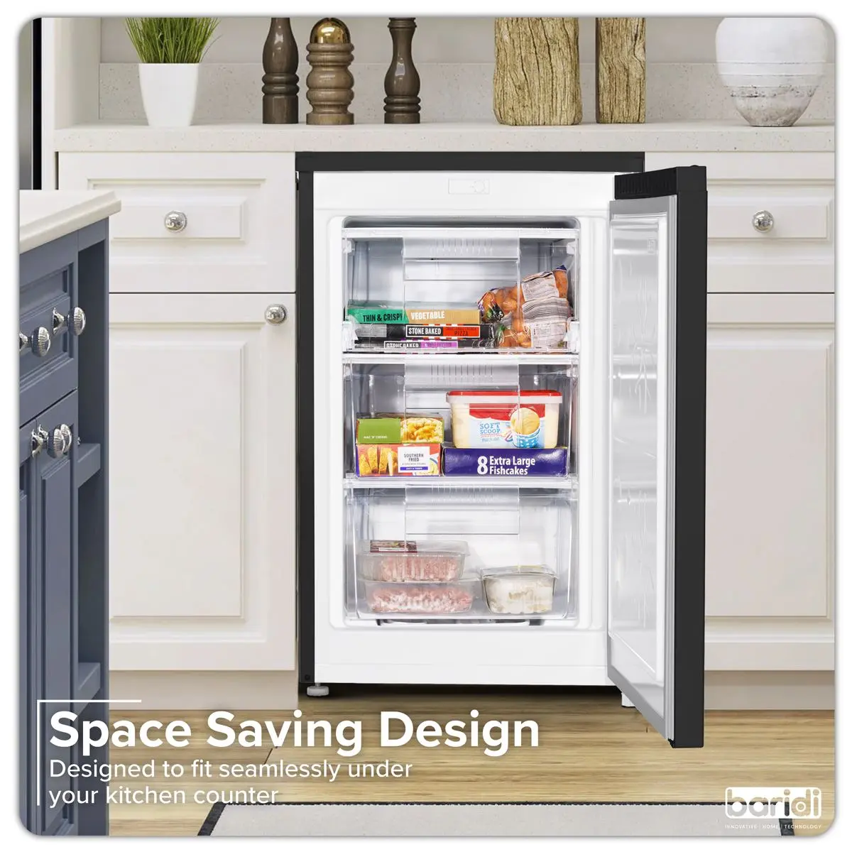 Baridi 55cm Undercounter Freezer with Adjustable Thermostat, 85L - Black - Image 5