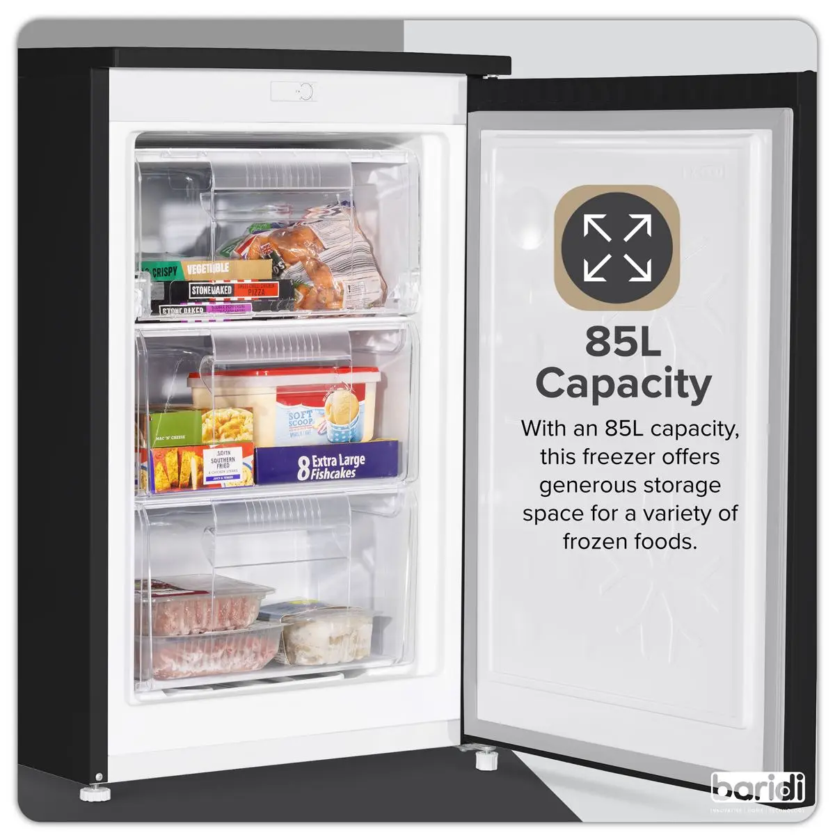 Baridi 55cm Undercounter Freezer with Adjustable Thermostat, 85L - Black - Image 7