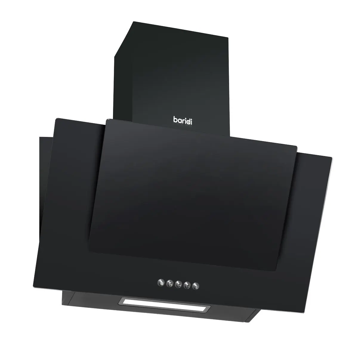 Baridi 60cm Angled Chimney Cooker Hood with Carbon Filters, LED Lamp, Energy Class B, Black Glass