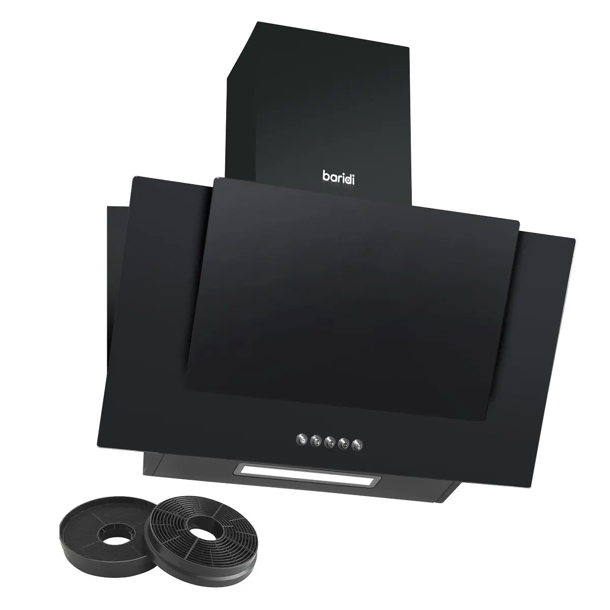 Baridi 60cm Angled Chimney Cooker Hood with Carbon Filters, LED Lamp, Energy Class B, Black Glass - Image 9