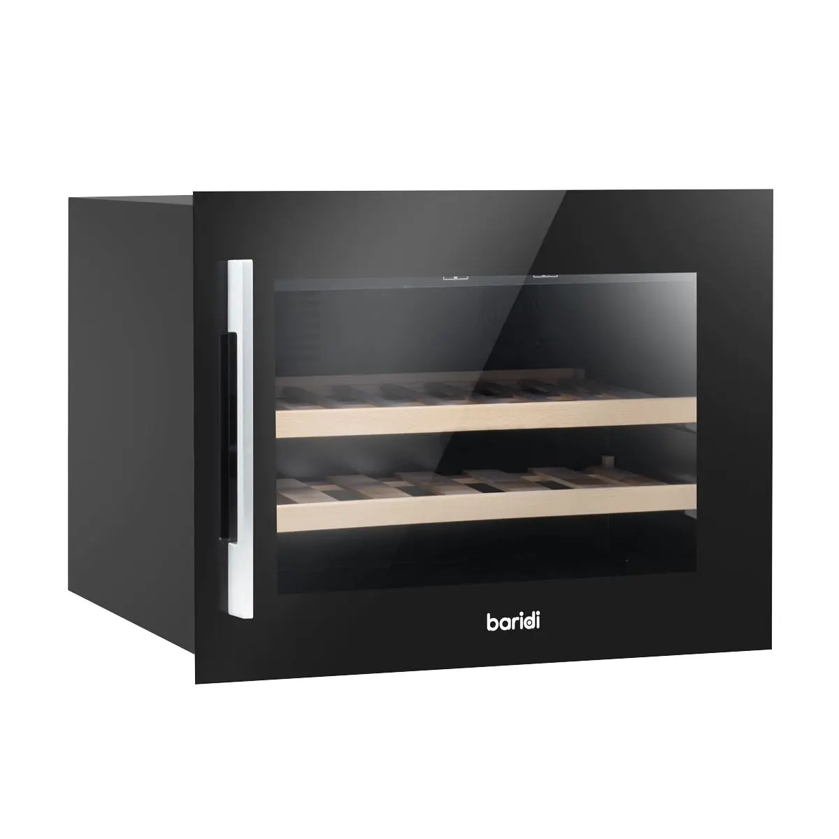 Baridi 60cm Built-In 28 Bottle Wine Cooler with Beech Wood Shelves and Internal LED Light, Black - Image 4