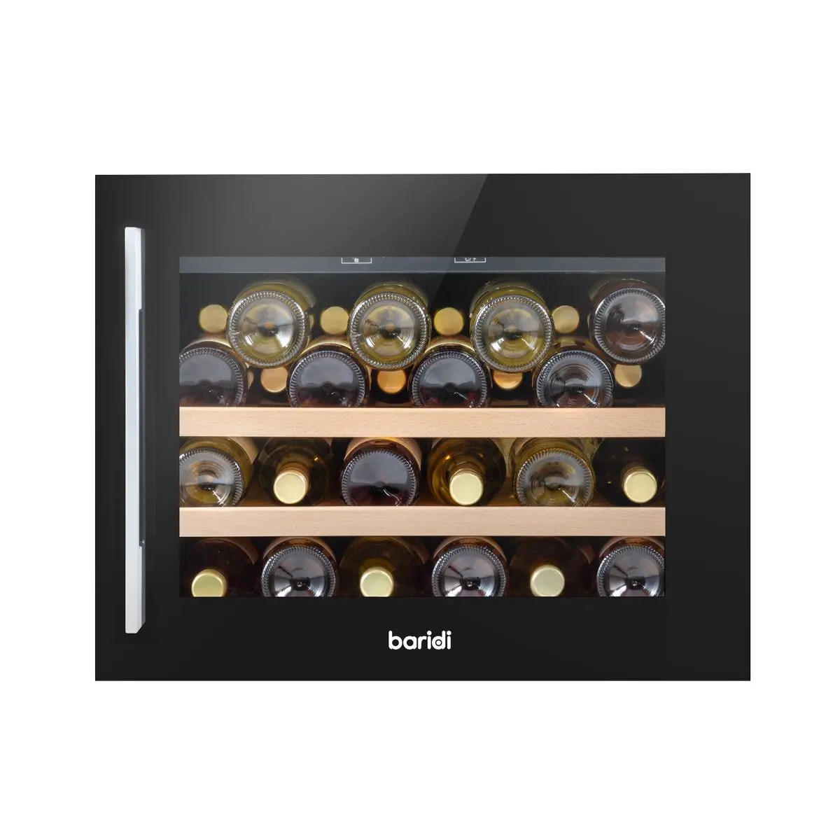 Baridi 60cm Built-In 28 Bottle Wine Cooler with Beech Wood Shelves and Internal LED Light, Black - Image 6