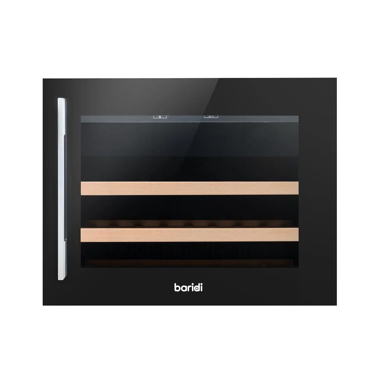 Baridi 60cm Built-In 28 Bottle Wine Cooler with Beech Wood Shelves and Internal LED Light, Black - Image 7