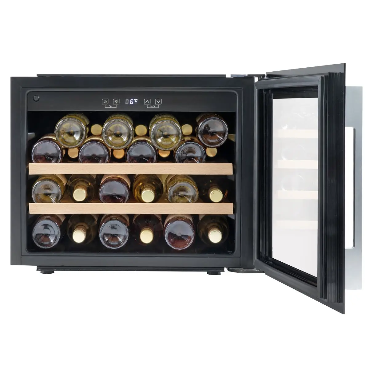 Baridi 60cm Built-In 28 Bottle Wine Cooler with Beech Wood Shelves and Internal LED Light, Black - Image 8