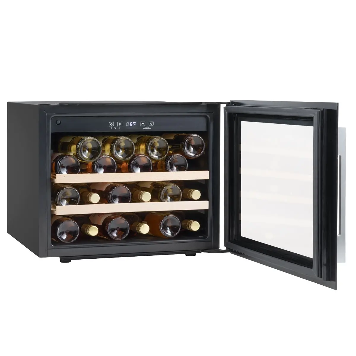 Baridi 60cm Built-In 28 Bottle Wine Cooler with Beech Wood Shelves and Internal LED Light, Black - Image 9