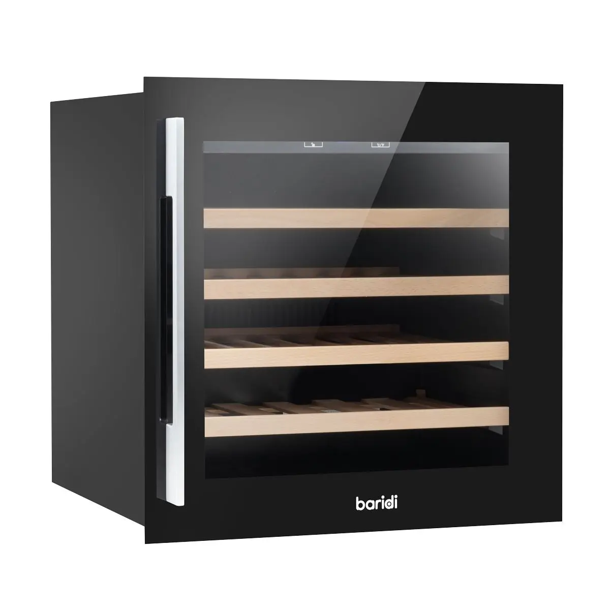 Baridi 60cm Built-In 36 Bottle Wine Cooler with Beech Wood Shelves and Internal LED Light, Black - Image 6