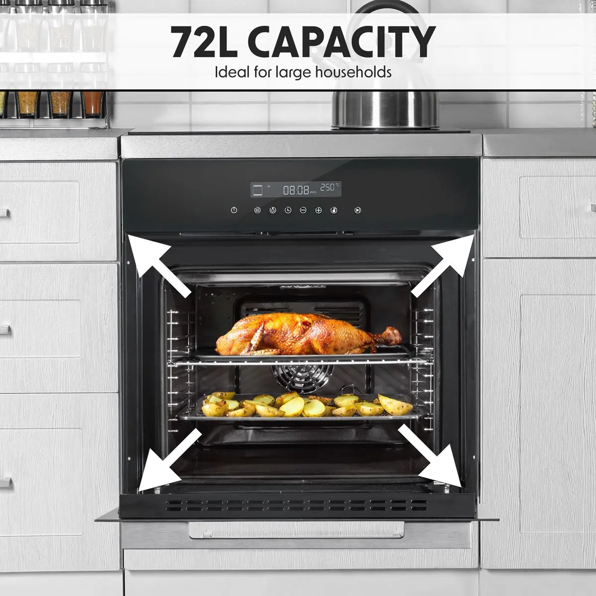 Baridi 60cm Built-In Fan Assisted, Single, Integrated 10 Function Electric Oven, Touchscreen Controls, 72L Capacity, Black - Image 12