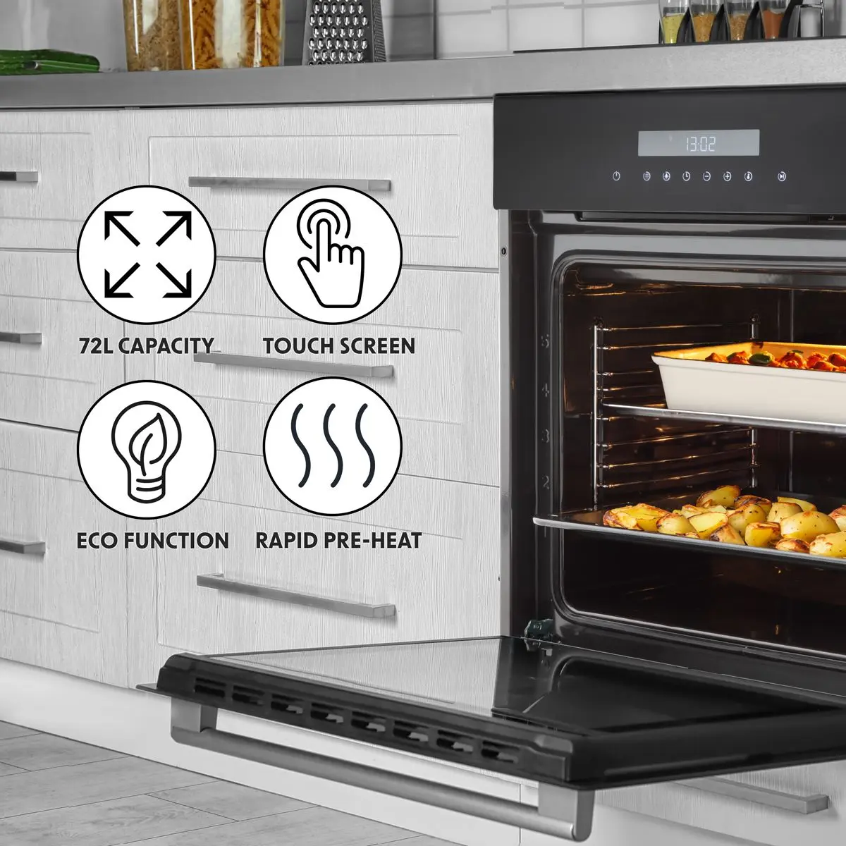 Baridi 60cm Built-In Fan Assisted, Single, Integrated 10 Function Electric Oven, Touchscreen Controls, 72L Capacity, Black - Image 13