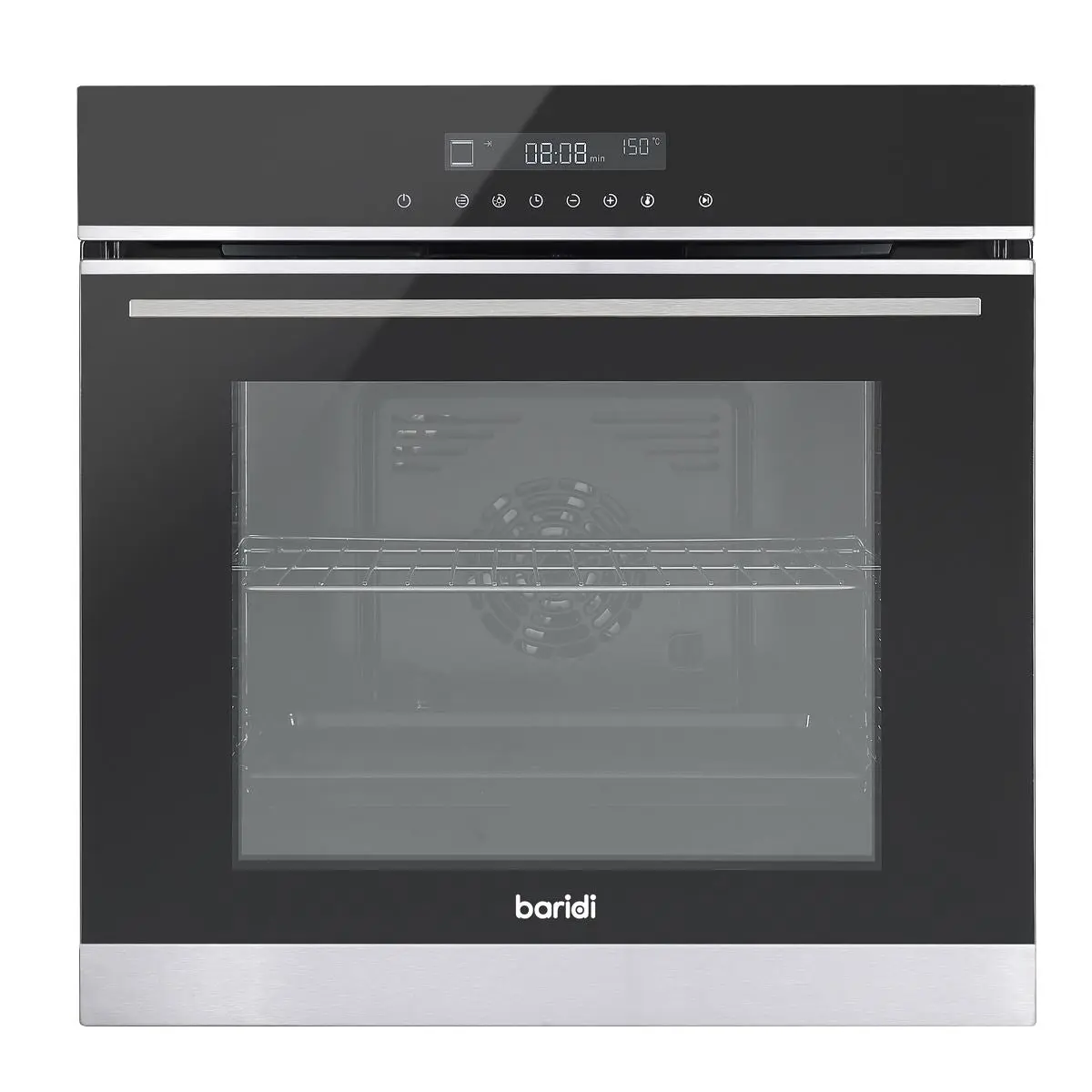 Baridi 60cm Built-In Fan Assisted, Single, Integrated 10 Function Electric Oven, Touchscreen Controls, 72L Capacity, Black/Stainless Steel - Image 3