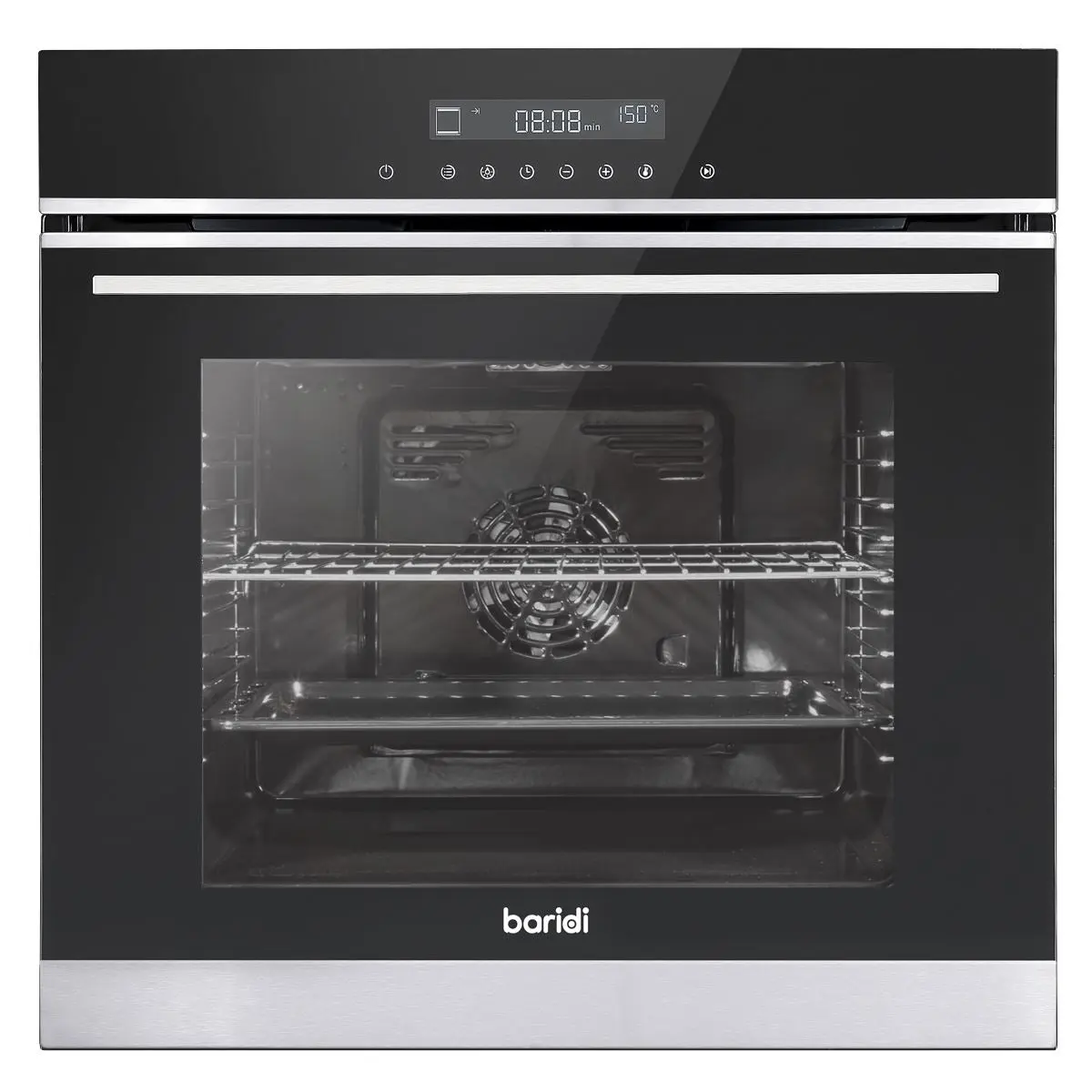 Baridi 60cm Built-In Fan Assisted, Single, Integrated 10 Function Electric Oven, Touchscreen Controls, 72L Capacity, Black/Stainless Steel - Image 5