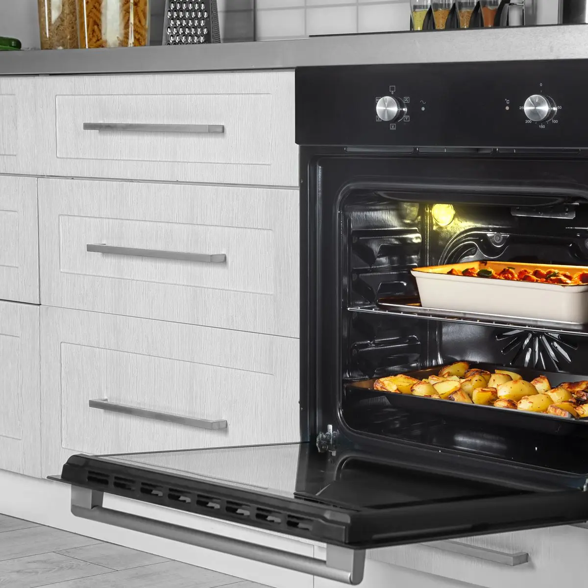Baridi 60cm Built-In Five Function Fan Assisted Oven, 55L Capacity, Black - Image 7