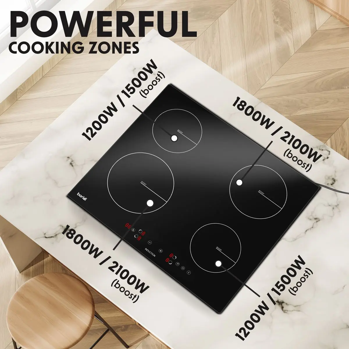 Baridi 60cm Built-In Induction Hob with 4 Cooking Zones, 2800W, Boost Function, 9 Power Levels, Touch Control, Timer, supplied with 13A Plug - Image 8