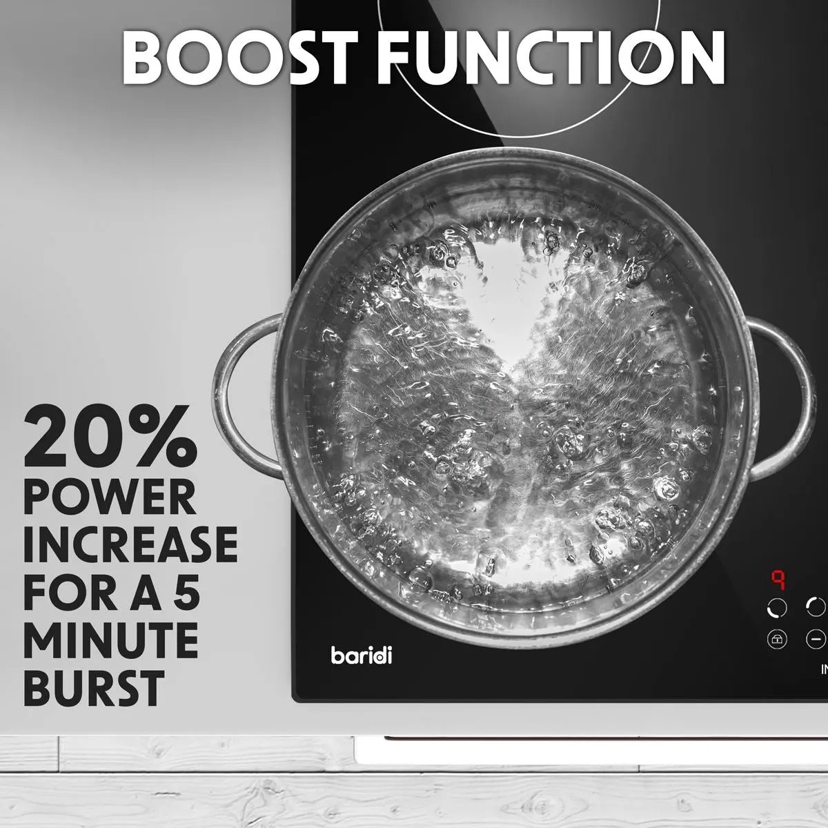 Baridi 60cm Built-In Induction Hob with 4 Cooking Zones, Black Glass, 6800W with 9 Power Settings, Touch Controls & Timer, Hardwired - Image 4