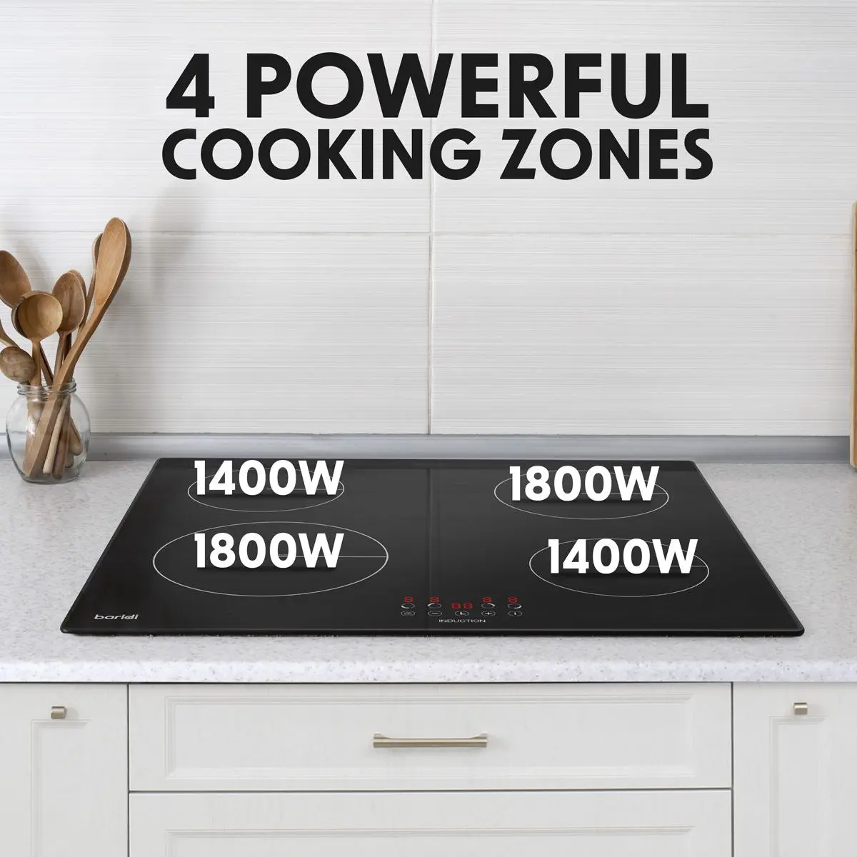 Baridi 60cm Built-In Induction Hob with 4 Cooking Zones, Black Glass, 6800W with 9 Power Settings, Touch Controls & Timer, Hardwired - Image 7
