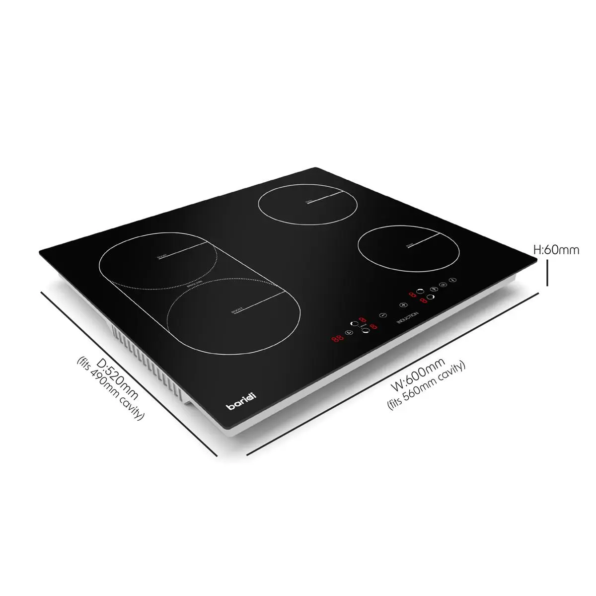 Baridi 60cm Built-In Induction Hob with Bridge Zone, 4 Cooking Zones, 2800W, Boost Function, 9 Power Levels, Touch Control & Timer - Image 6