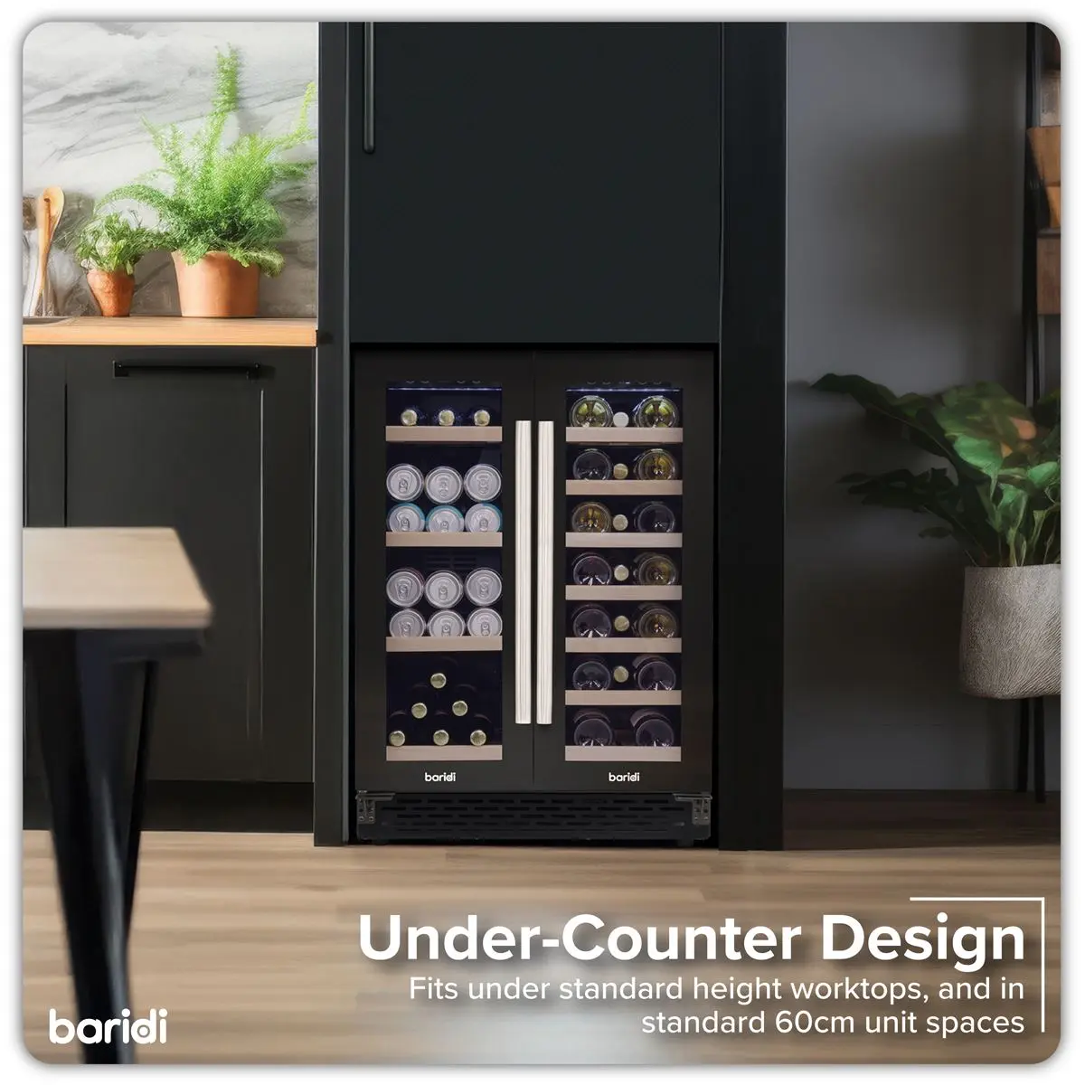 Baridi 60cm Dual Zone Wine Cooler and Drinks Fridge 40 Bottle/120 Can Built-In Under Counter/Freestanding Glass Fronted Bar Drinks Fridge Chiller - Image 20