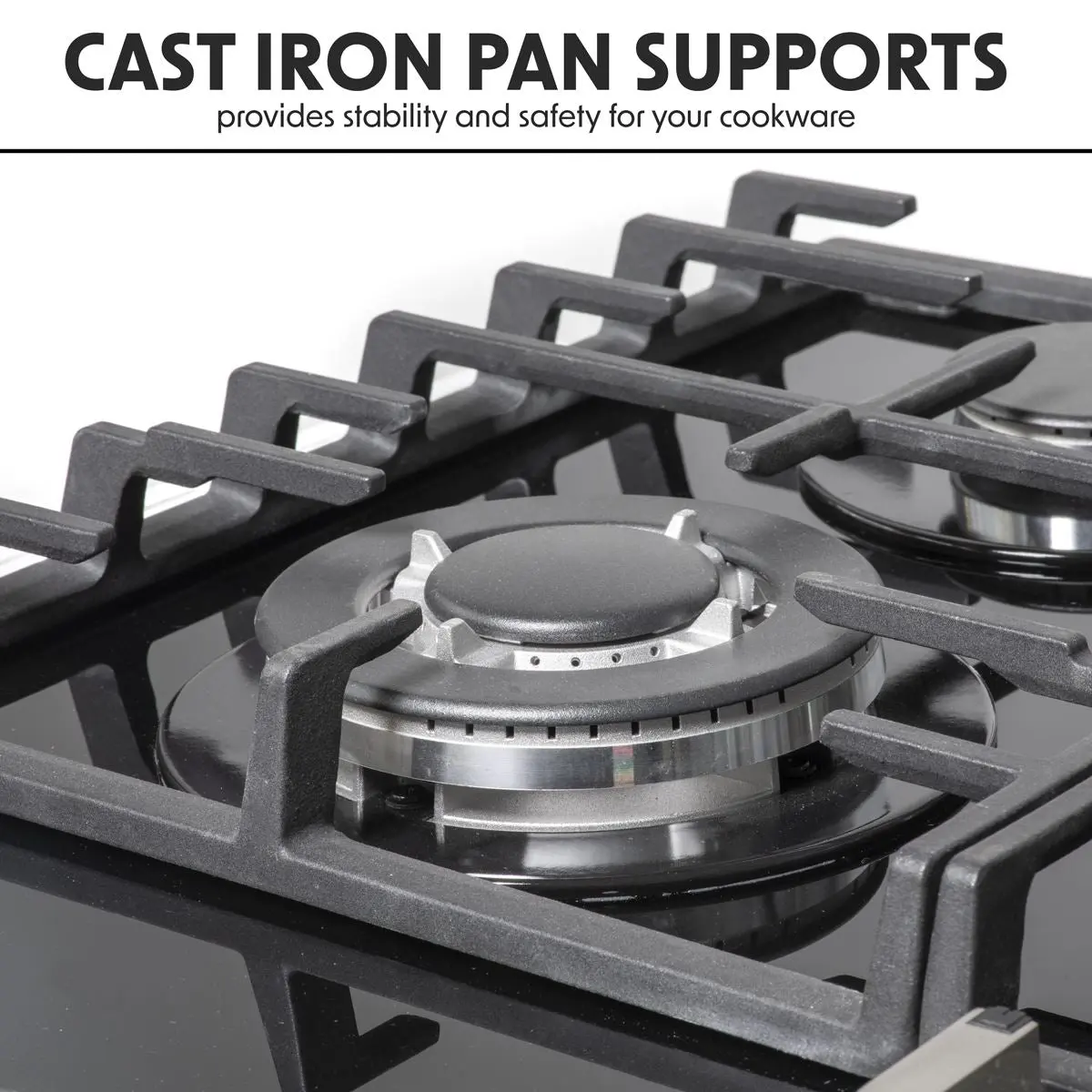 Baridi 60cm Gas on Glass Hob, 4 Burner and Cast Iron Pan Supports, Black Glass - Image 11