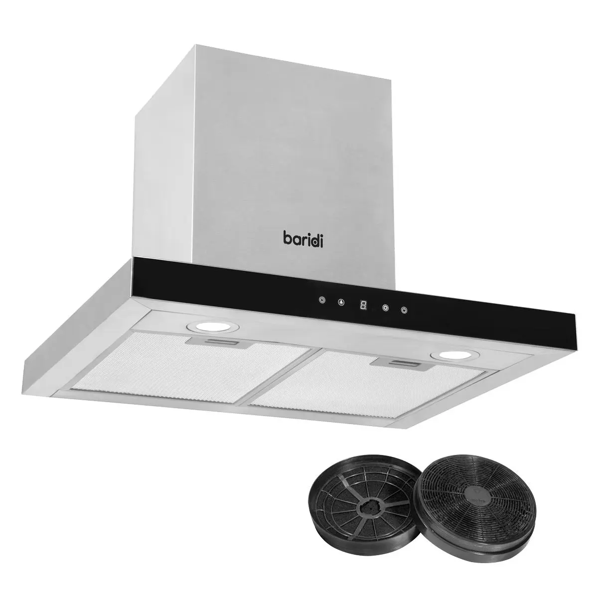 Baridi 60cm T-Shape Chimney Cooker Hood with Carbon Filters, Stainless Steel - Image 2