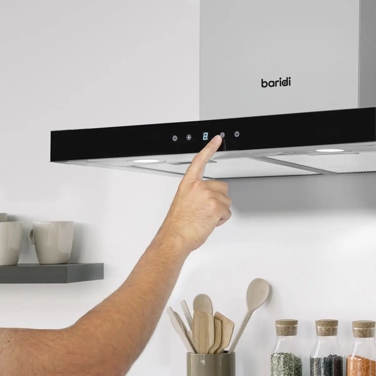 Baridi 60cm T-Shape Chimney Cooker Hood with Carbon Filters, Stainless Steel - Image 3