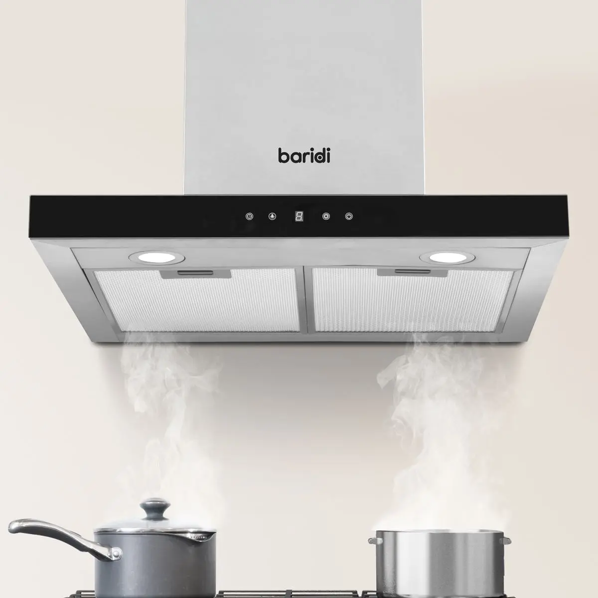 Baridi 60cm T-Shape Chimney Cooker Hood with Carbon Filters, Stainless Steel - Image 4